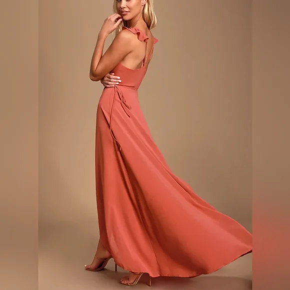 Lulu's Elegant Rust Wrap Dress - Picture 5 of 6
